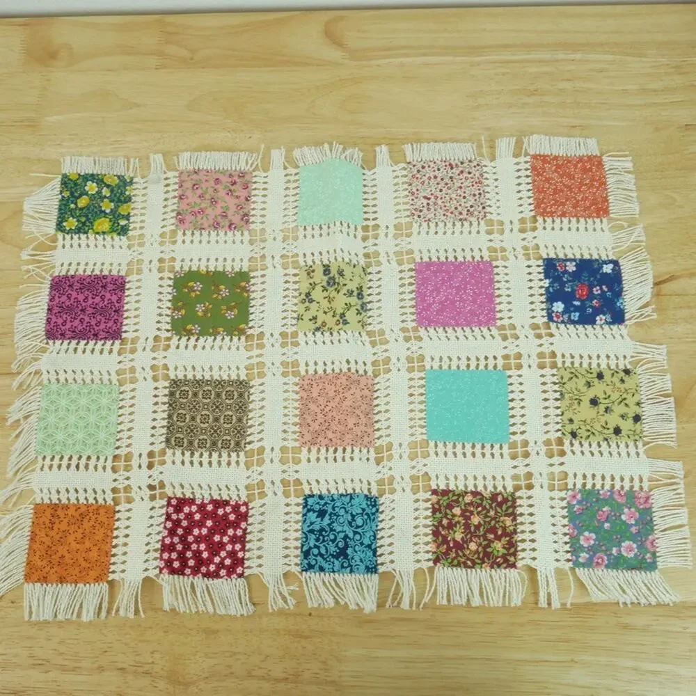 Vintage Handmade Placemat Set of 4 Multicolor Granny Cottage Patchwork‎ Country